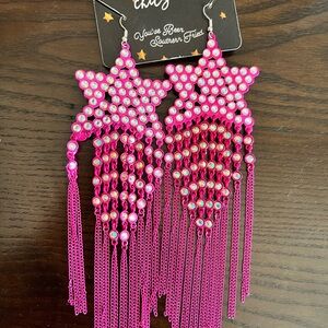 Southern Fried Chicks pink Star Chaser rhinestone earrings